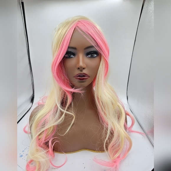 Pink & Blonde Long Wavy Synthetic Wig - Picture 5 of 8